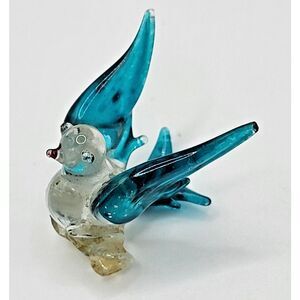 Blue hand-blown art glass bird figurine 1.5in
